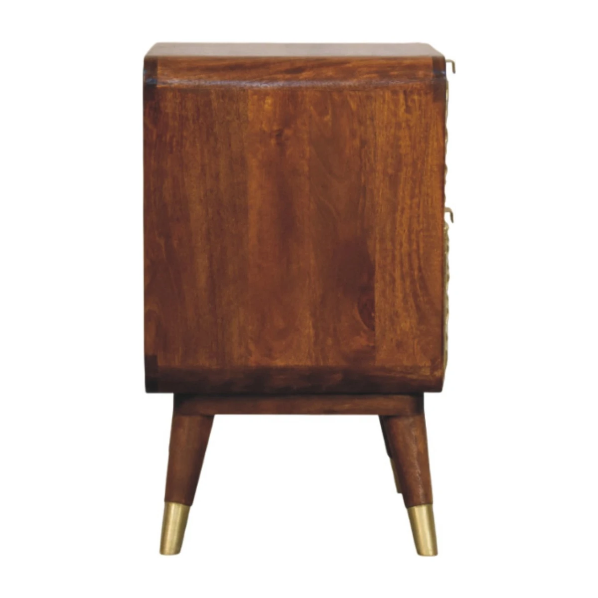 Artisan Nightstand Compact Mango Wood Brass Sunburst Front Two Drawer Bedroom Decor by Artisan Furniture