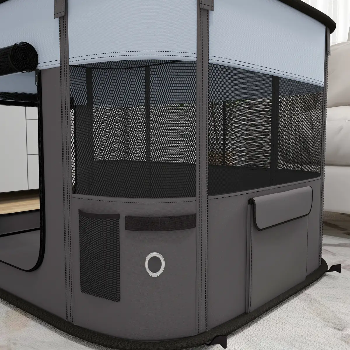PawHut PawHut Portable Dog Pen for Puppies, Rabbits, Kittens, Guinea Pigs - Grey - Pet Playpen