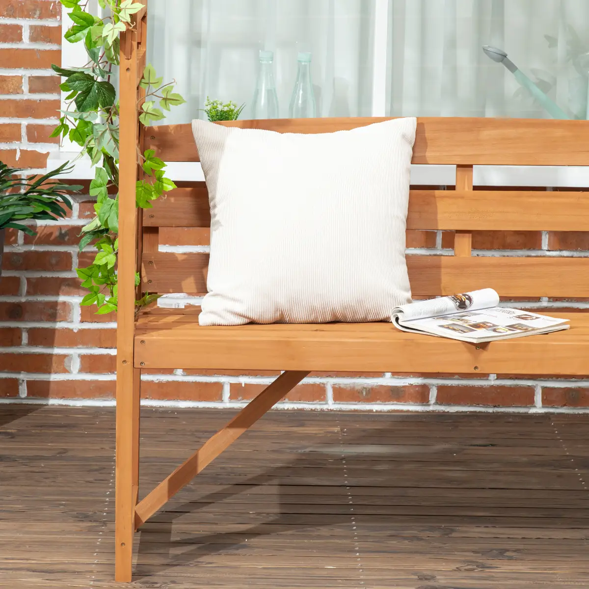 Outsunny Patio Garden Bench, Arch Pergola with Natural Wooden Garden Arbour with Seat - Gazebos