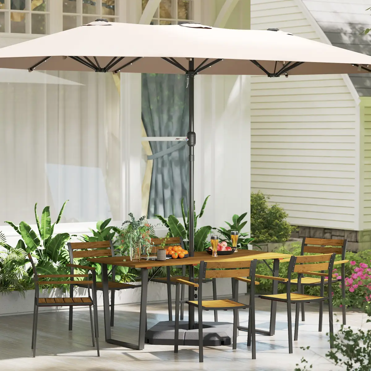Outsunny Outsunny 7 Piece Garden Dining Set with Table and 6 Stackable Chairs, Brown - Garden Set