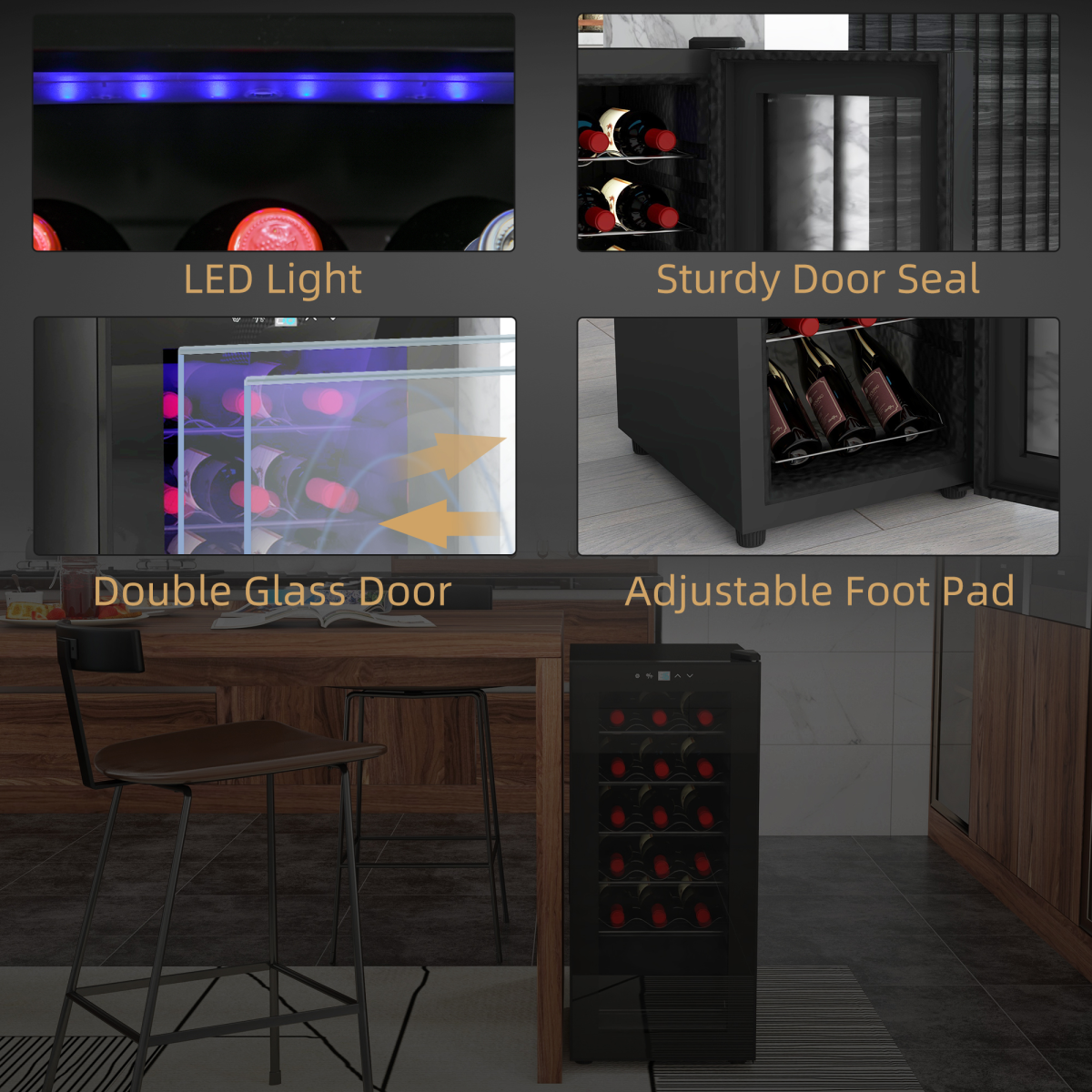 HOMCOM 50L Undercounter Wine Cooler Fridge with LED Light Glass Door 18 Bottles - from HOMCOM