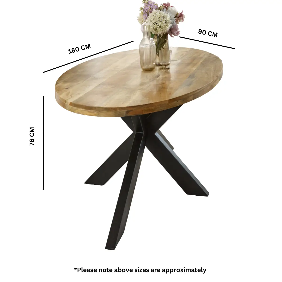 Indian Hub Surrey Solid Wood & Metal Oval Dining Table 6-8 Seater - Dining Table