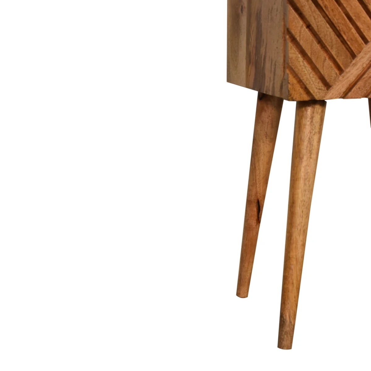 Artisan Furniture Artisan Furniture Bedside Table Mini Compact Solid Mango Wood Two Line Carved Drawers for Small Spaces - Bedside Table
