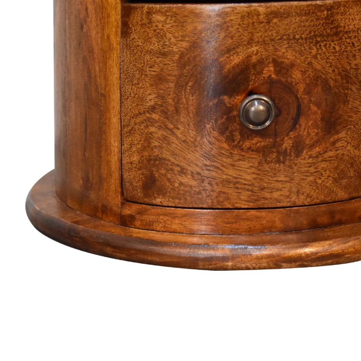 Artisan Furniture Artisan Furniture Drum Chest Mini Round Three Drawer Solid Mango Wood Chestnut Finish For Small Item Storage - Chest of Drawers