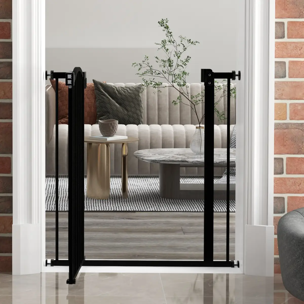 PawHut PawHut 74-80cm Adjustable Metal Pet Gate Safety Barrier w/ Auto-Close Black - Pet Gate