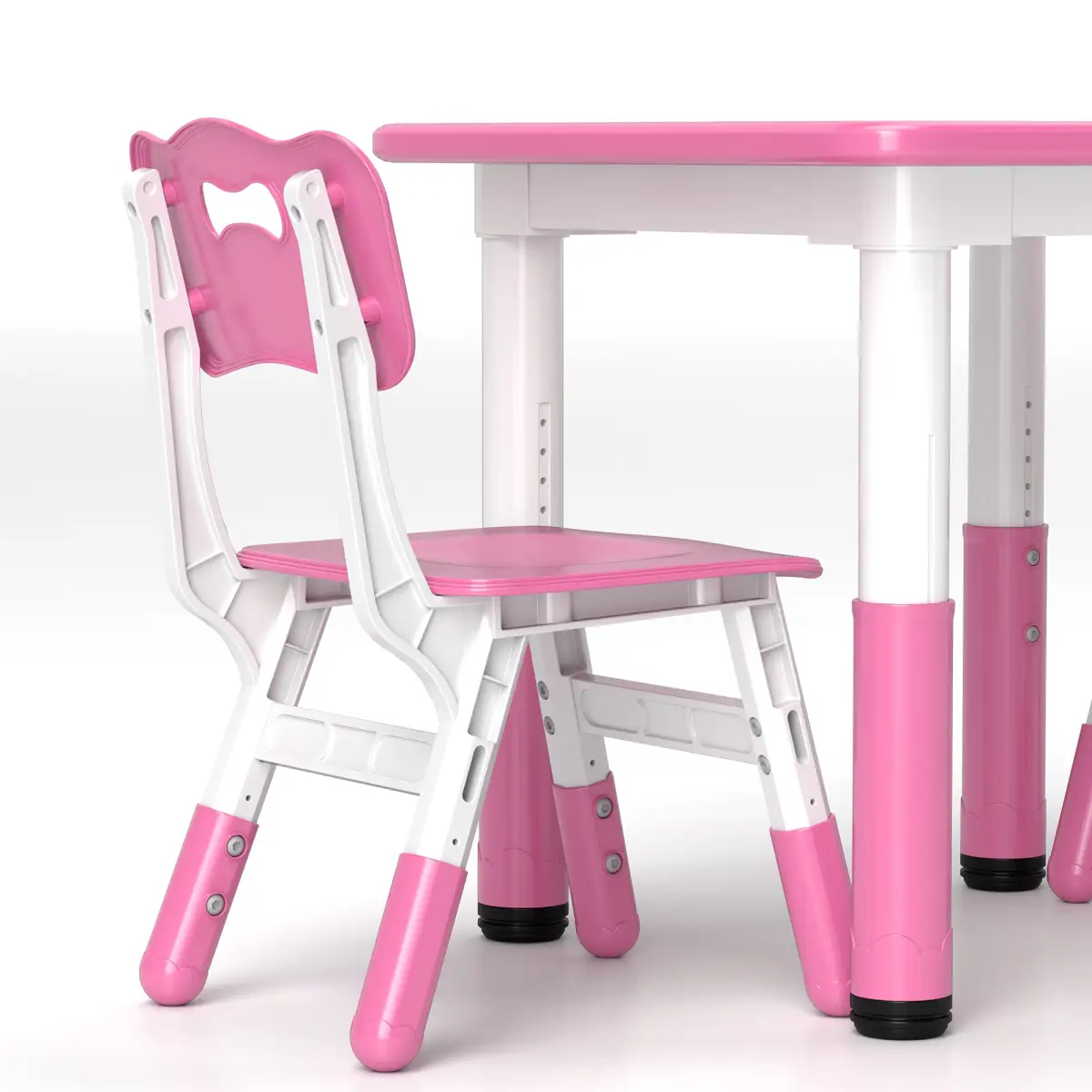 AIYAPLAY AIYAPLAY 3 Pcs Height Adjustable Kids Table and Chair Set for Playroom - Pink - Picnic Tables