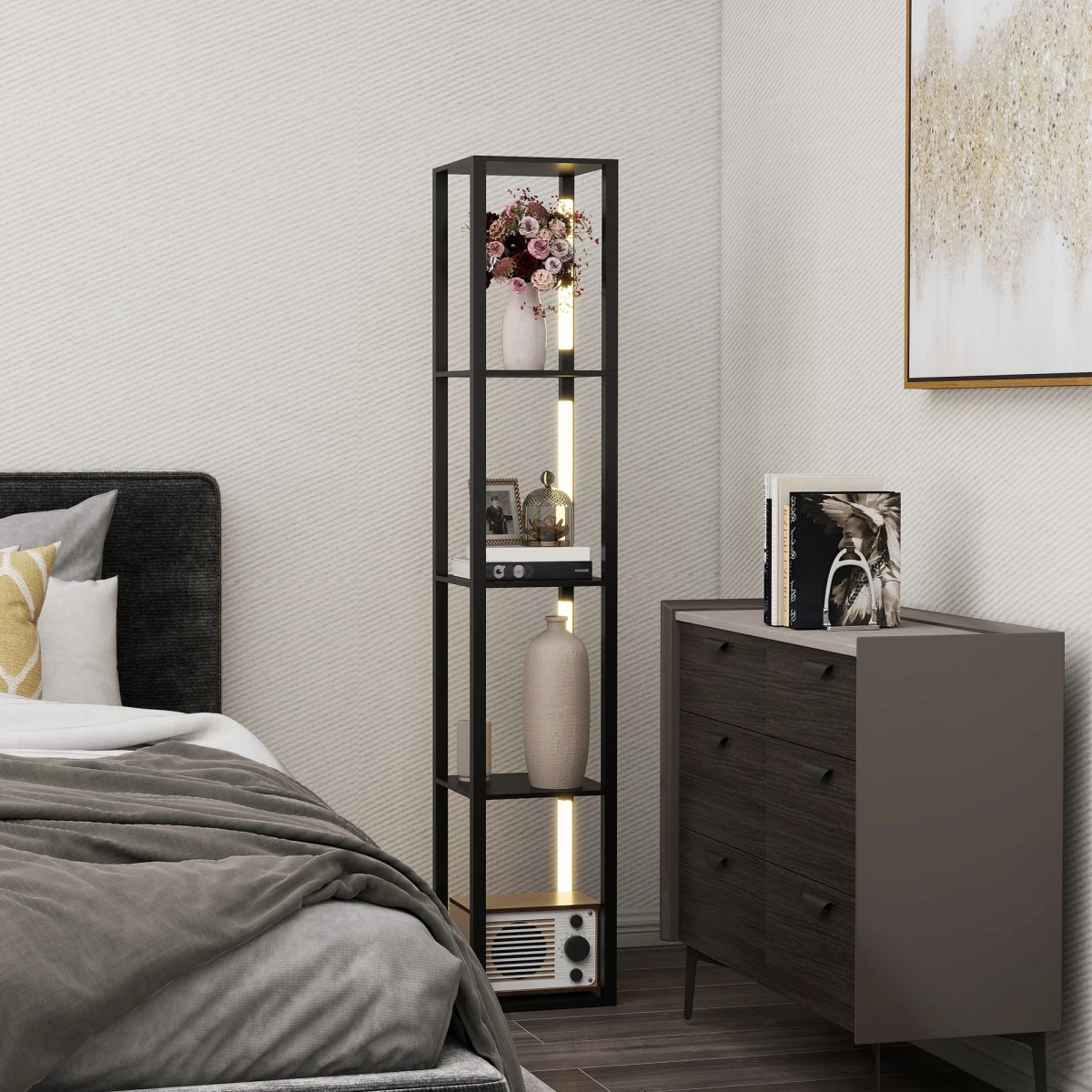 HOMCOM HOMCOM Floor Lamp with Four-Tier Shelf for Cozy Living - Lamp