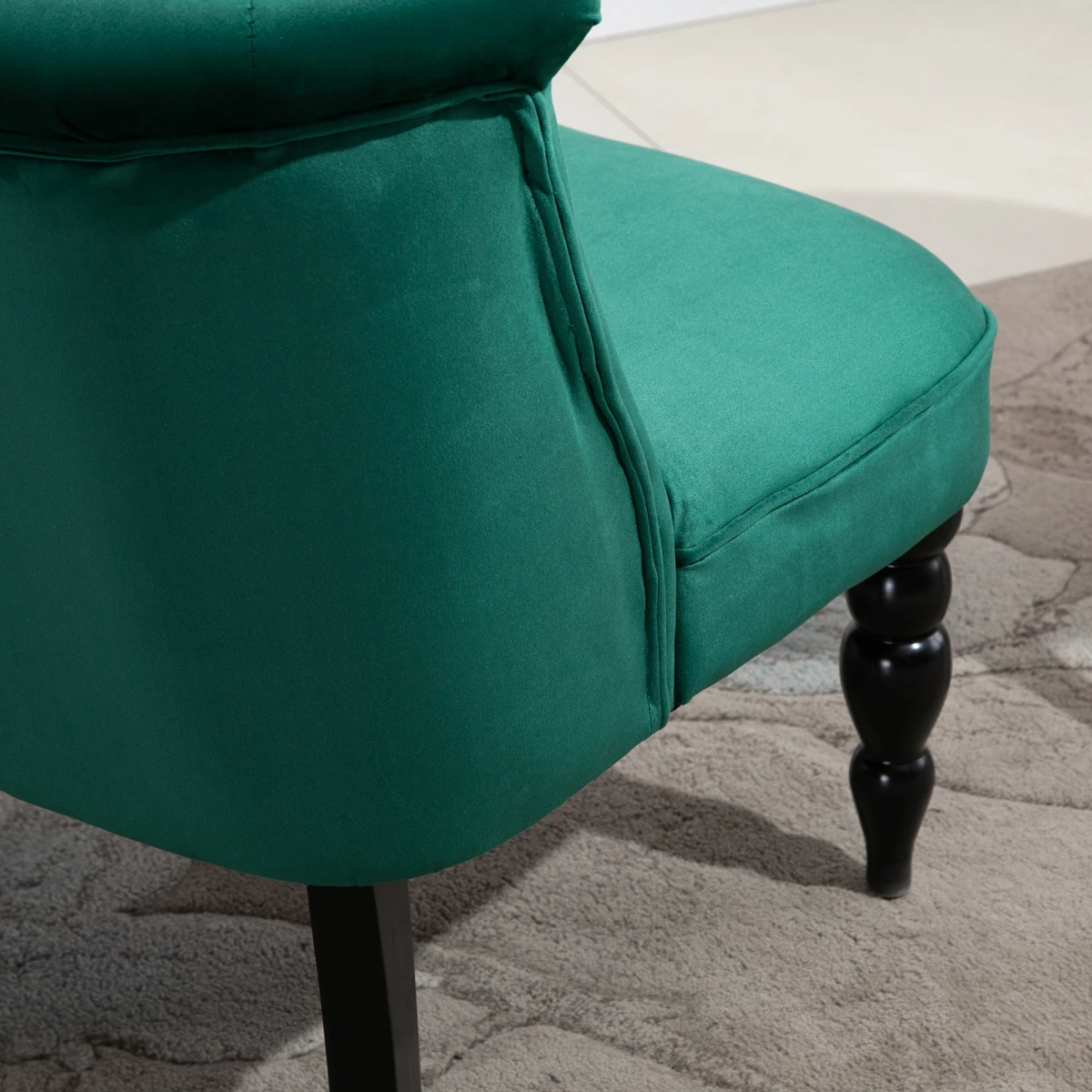 HOMCOM Velvet Wingback Chair Tufted Back Rubber Wood Legs - Accent Chair