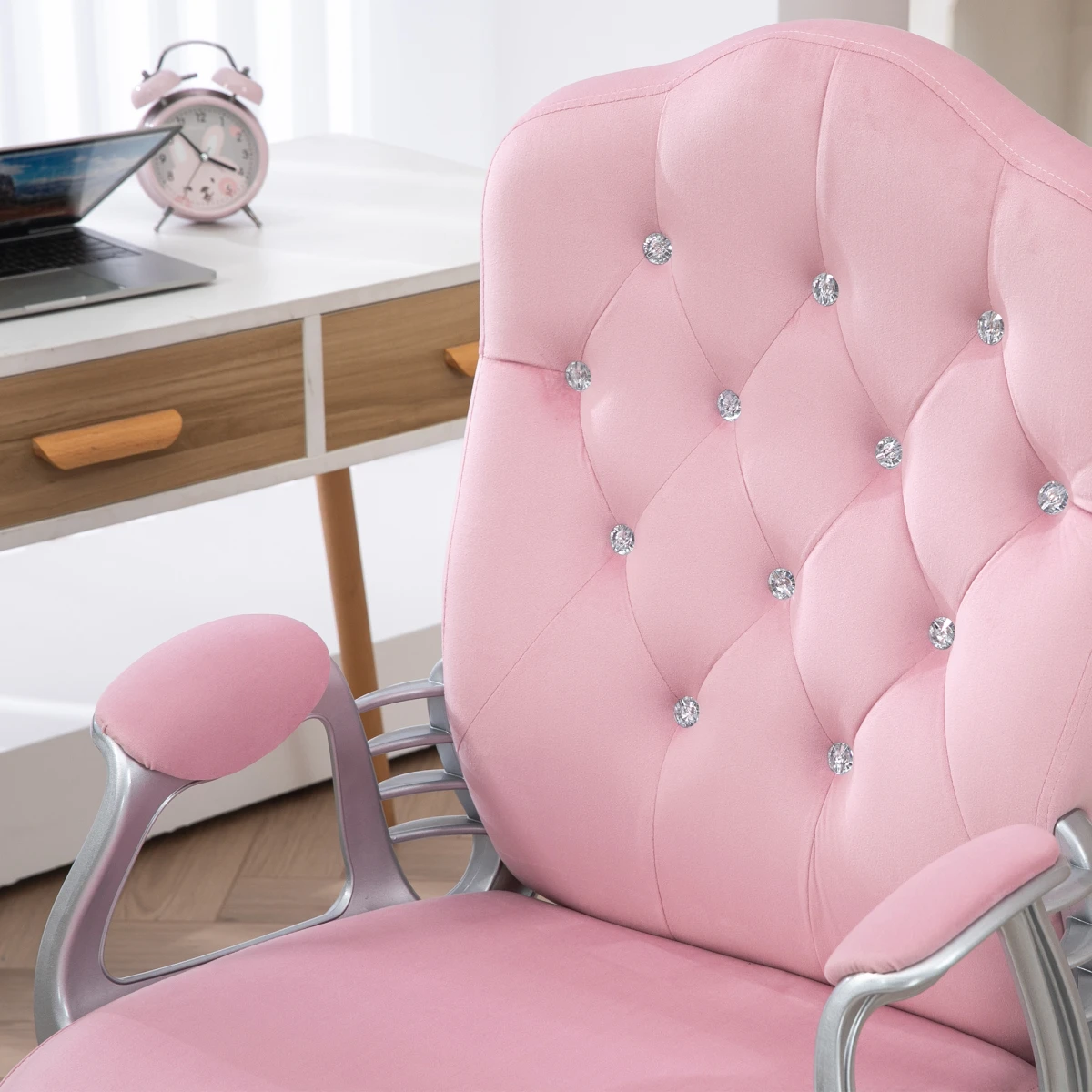 Vinsetto Vinsetto Home Office Chair 47 to 57 cm Height and Tilt Adjustment Velvet Upholstery with Diamonds for Home Office - Office Chair