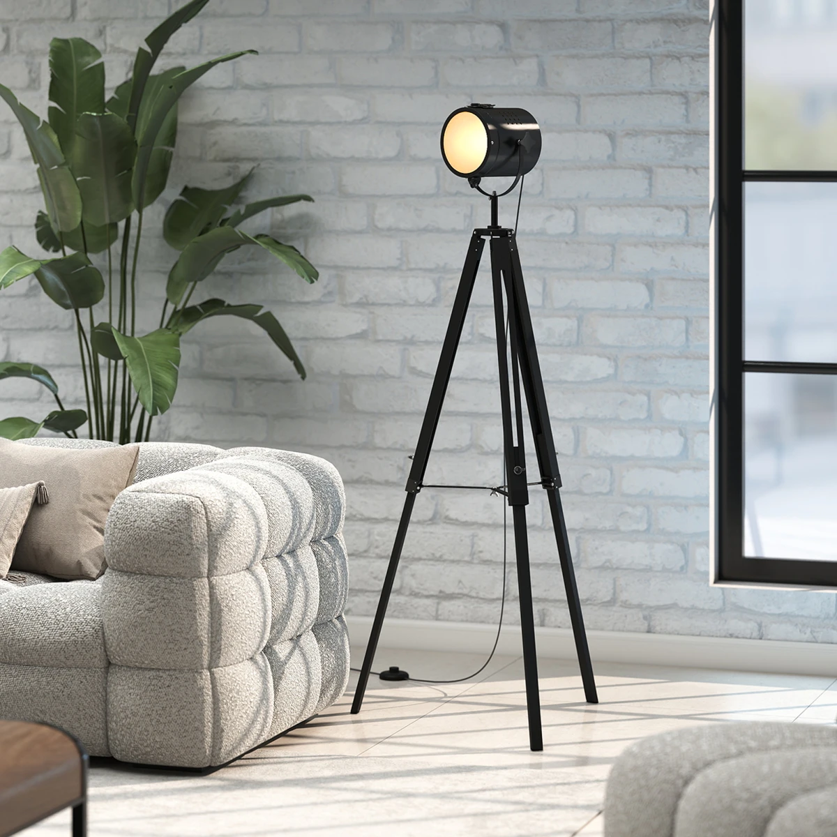 HOMCOM Tripod Floor Lamp Wood Height Adjustable by HOMCOM