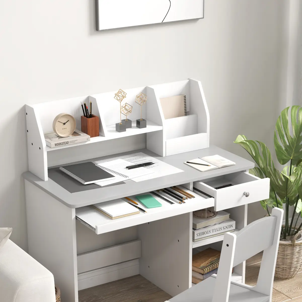 ZONEKIZ ZONEKIZ Kids Desk and Chair Set with Storage for 5-8 Years, Grey - Desk