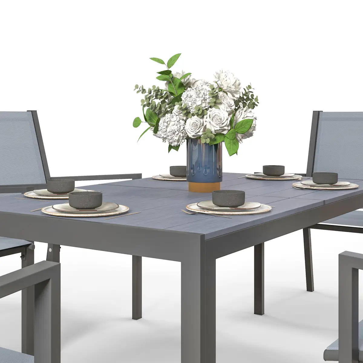 Outsunny Outsunny 7 PCs Garden Dining Set, Wood-plastic Composite Table & 6 Chairs, Grey - Garden Set