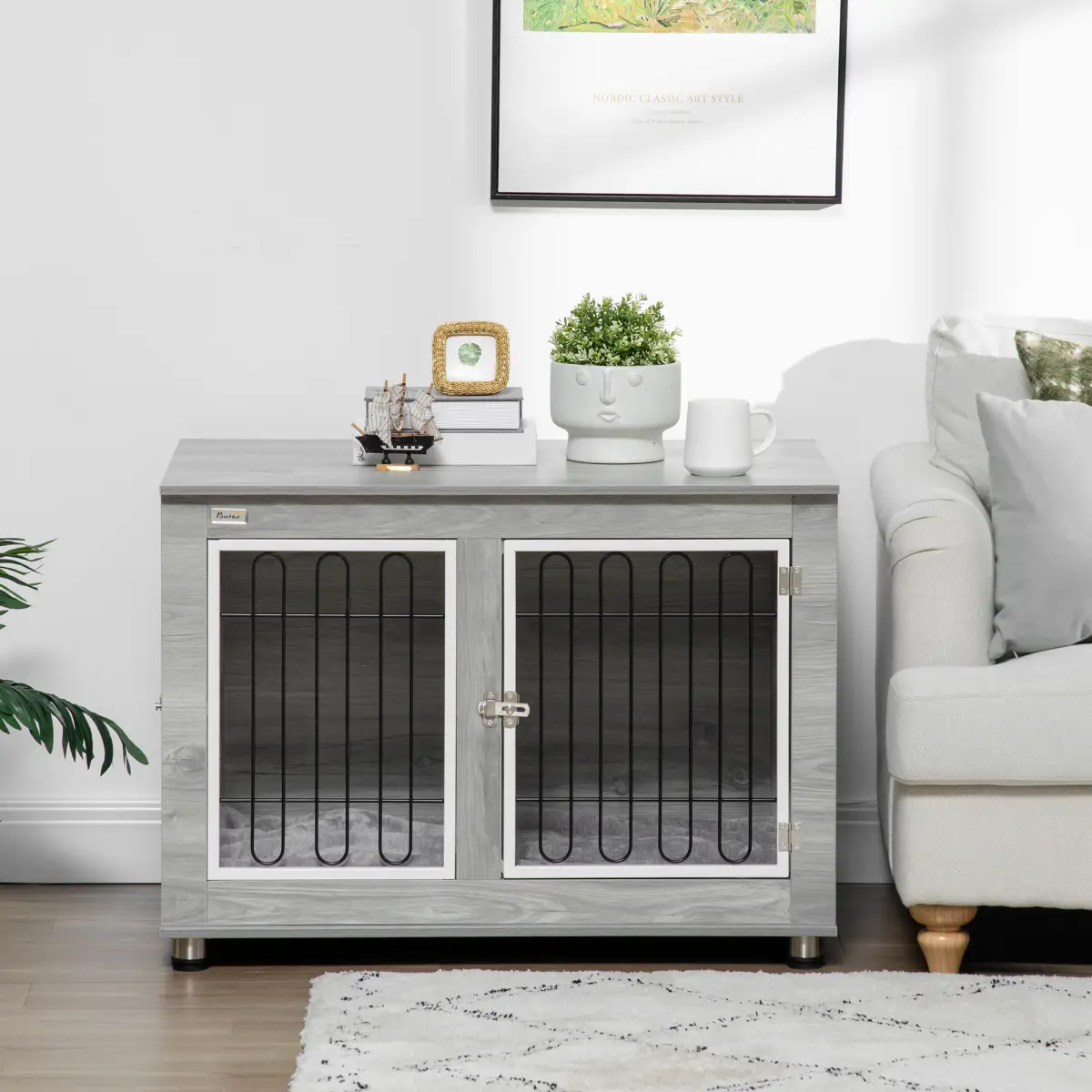 PawHut PawHut Dog Crate Furniture, Dog Crate End Table w/ Soft Cushion, Double Door - Dog Crate