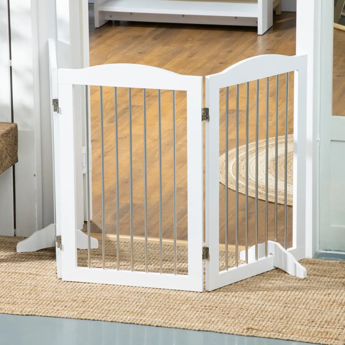 PawHut Foldable Dog Gate for Doorways, Stairs, Halls - White - Pet Gate