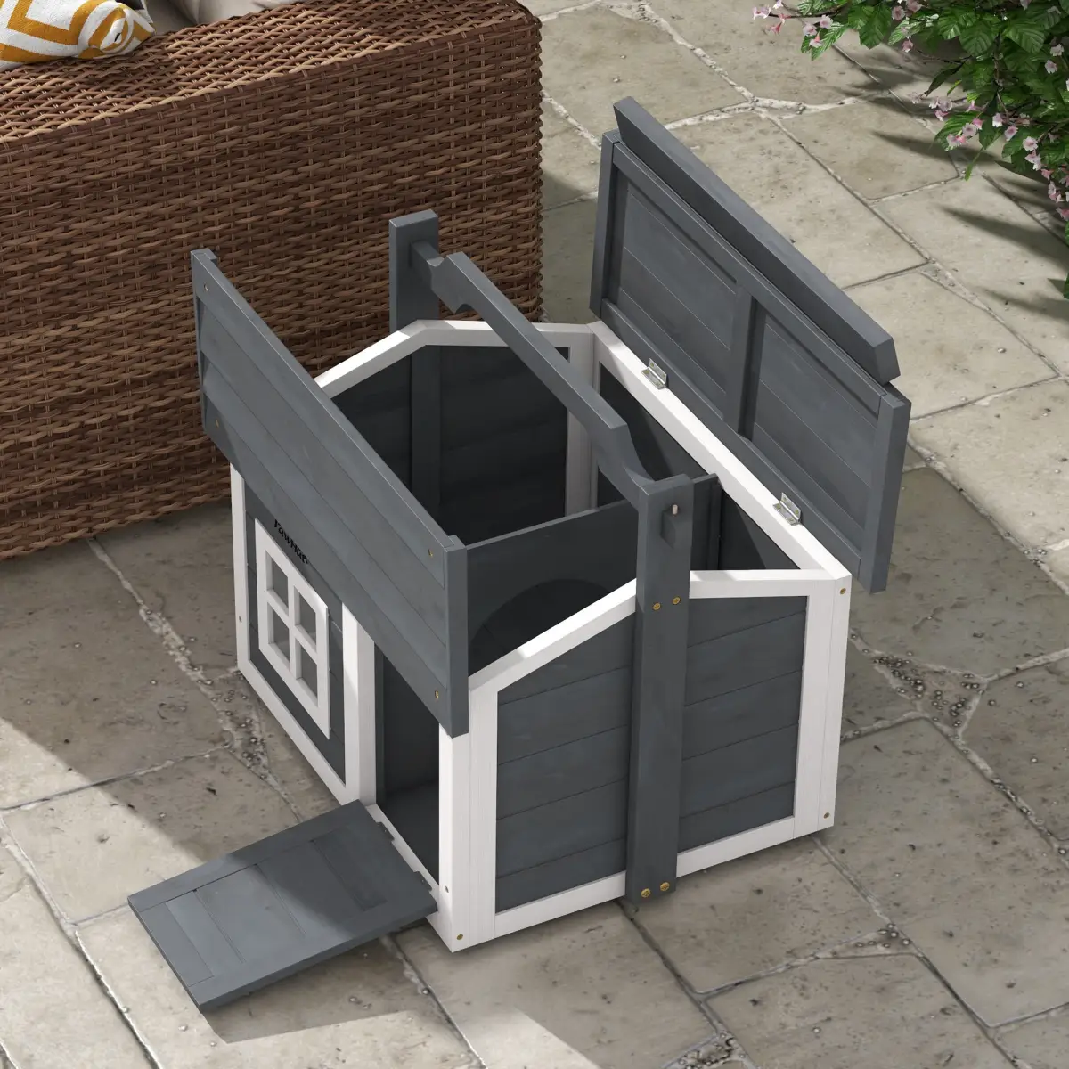 PawHut PawHut Rabbit Hutch Indoor Outdoor w/ Top Handle, Openable Roof - Grey - Rabbit Hutch