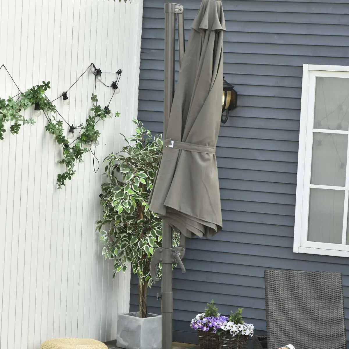 Outsunny 3m Patio Offset Parasol Roma Umbrella Cantilever Dark Grey - Parasol