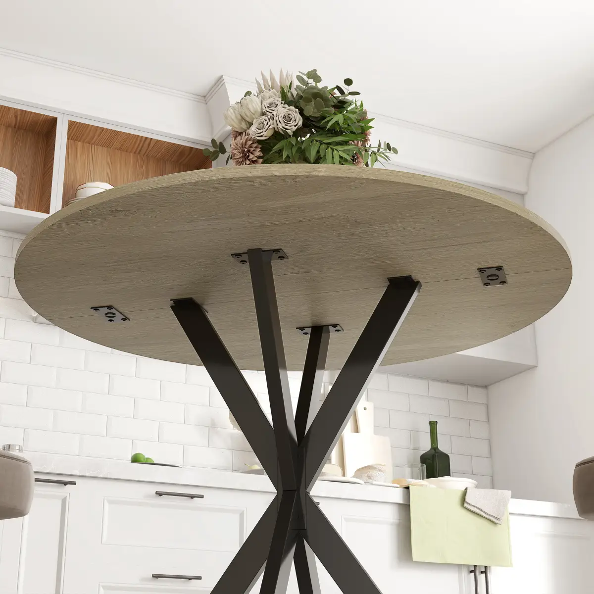 HOMCOM HOMCOM 80cm Round Dining Table, Industrial Kitchen Table with Steel Legs - Dining Table