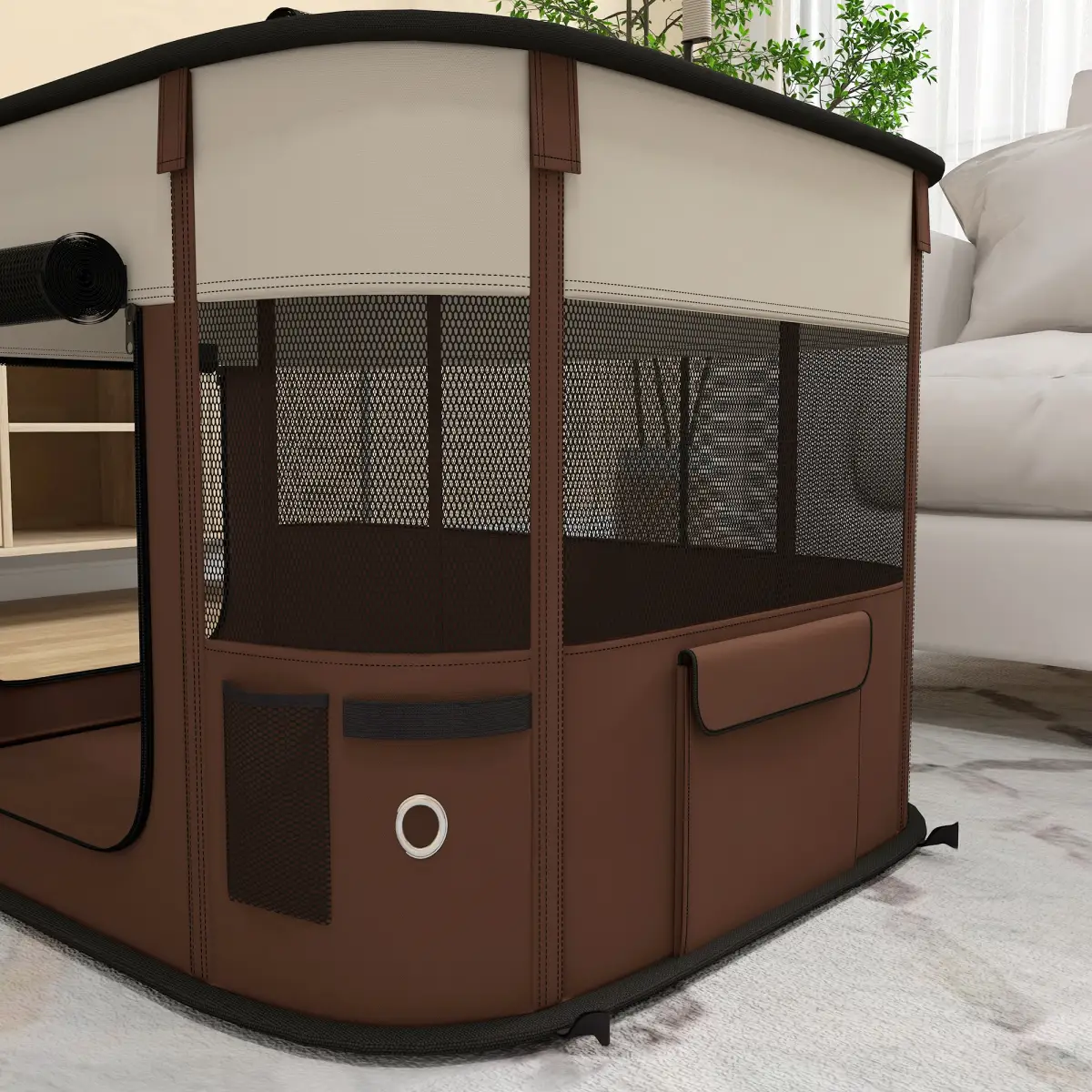 PawHut PawHut Portable Dog Pen for Puppies, Rabbits, Kittens, Guinea Pigs - Brown - Pet Playpen