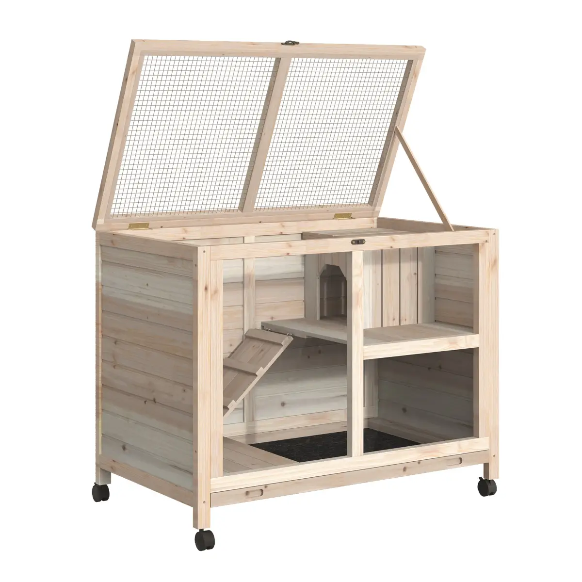 Pawhut Indoor Rabbit Hutch Guinea Pig House Bunny Cage Openable Roof, Natural - Rabbit Hutch
