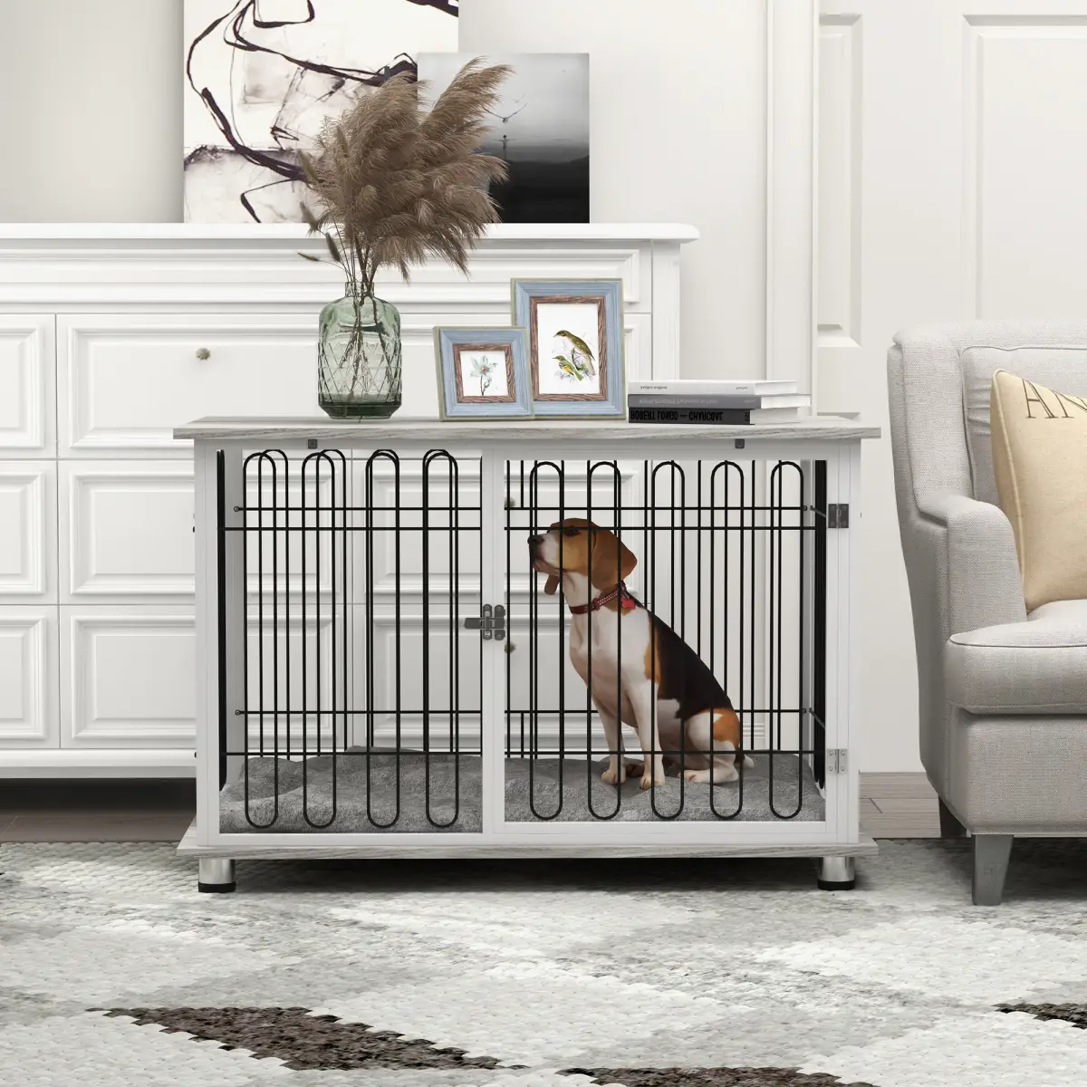 PawHut PawHut Dog Crate Furniture End Table with Soft Washable Cushion, Lockable Door - Dog Crate
