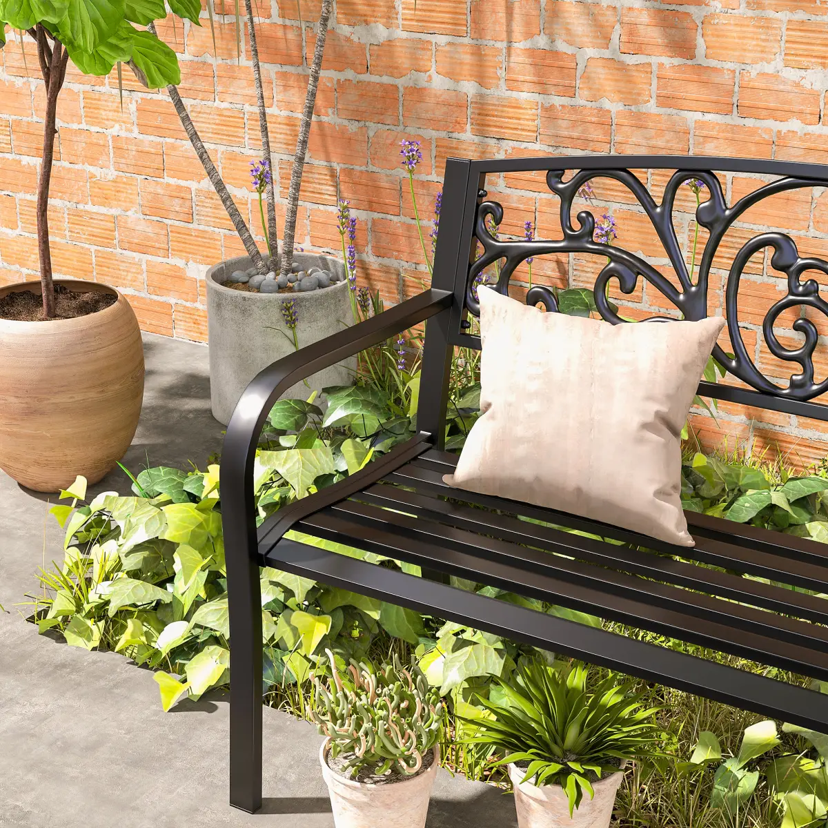 Outsunny 2-Seater Garden Bench, Steel-Black - Garden Chairs