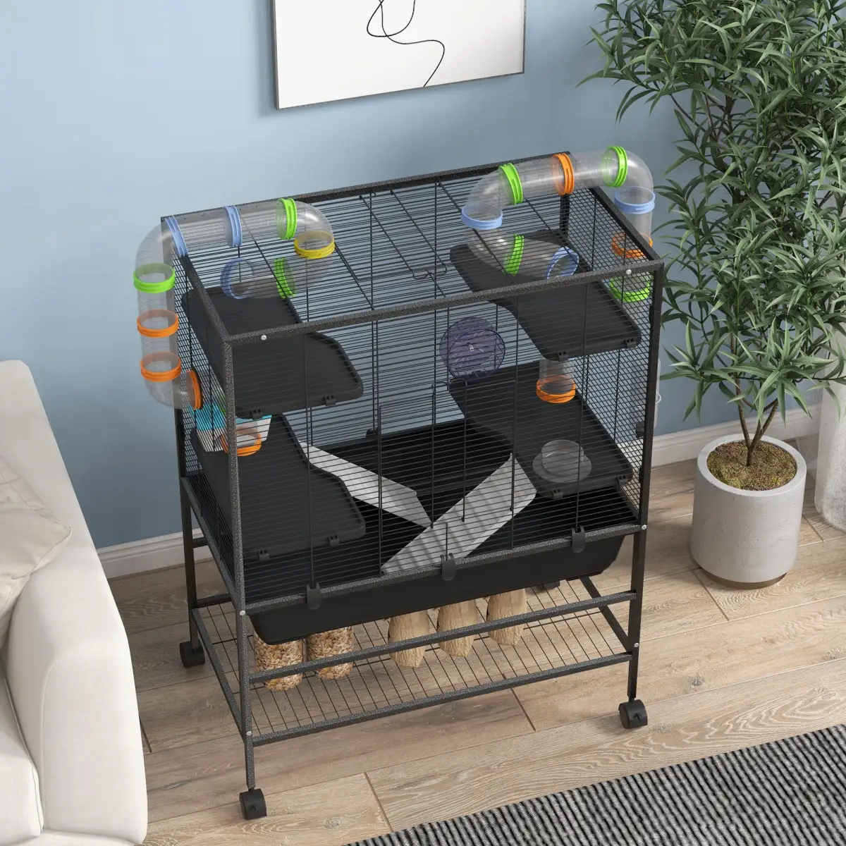 PawHut PawHut Large Hamster Cage, Rat Cage with Wheels, Tubes, Storage Shelf, Ramps - Pet Cage