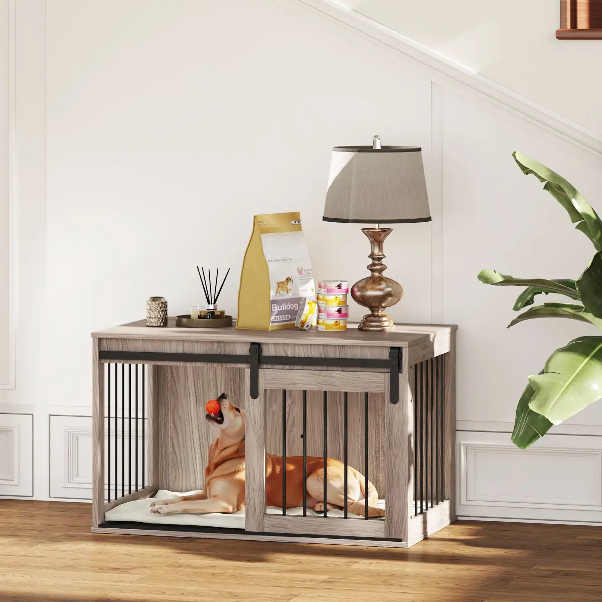 PawHut PawHut Dog Crate Furniture with Removable Cushion for Large Dogs - Brown - Dog Crate