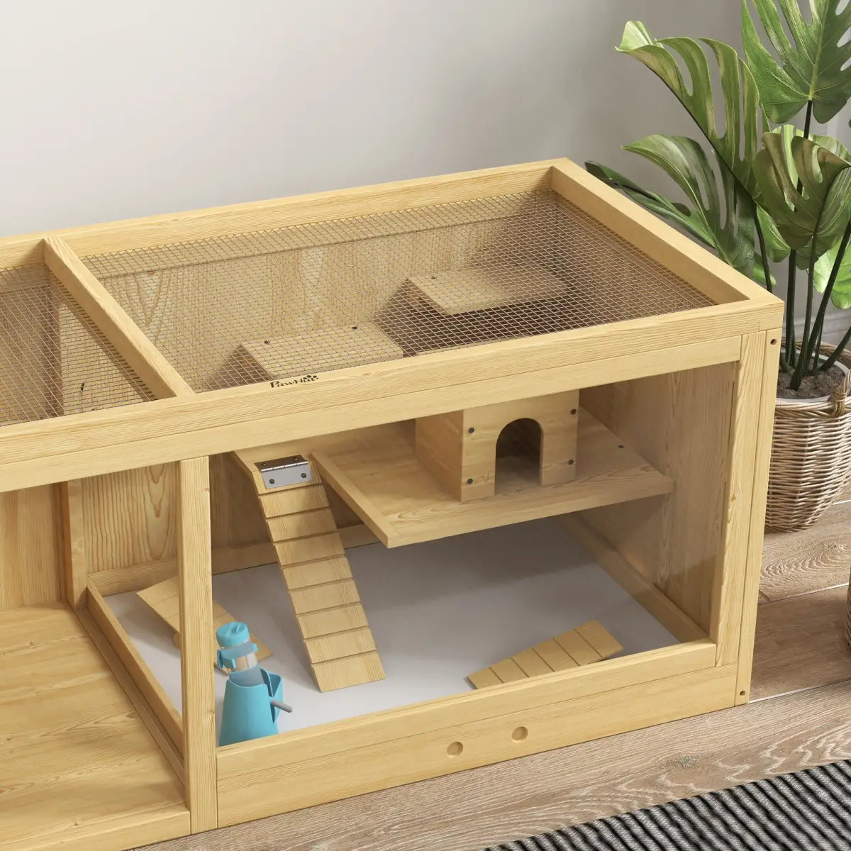 PawHut PawHut Wooden Hamster Cage with Water Bottle, Platforms, Openable Roof - Pet Cage