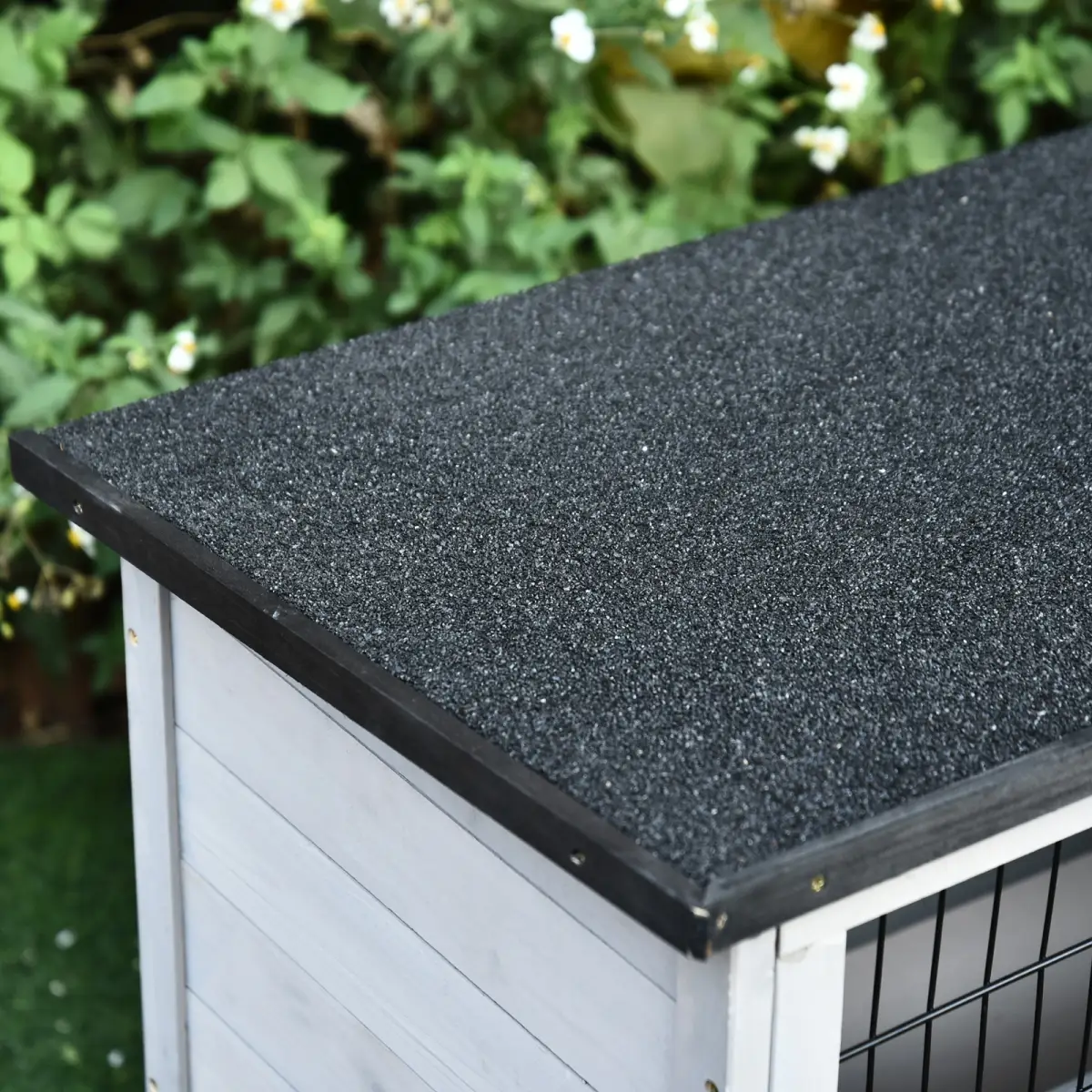 Pawhut Rabbit Hutch and Run w/ Removable Tray Openable Top for Indoors & Outdoors Grey - Rabbit Hutch