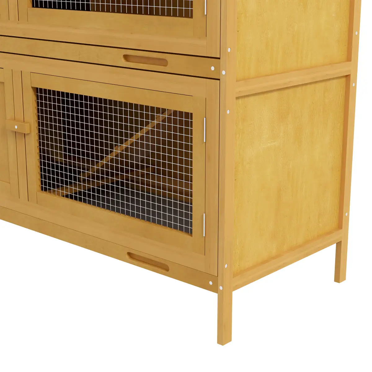 PawHut PawHut Double Decker Rabbit Hutch Bunny Cage Pet House Outdoor with Tray, Yellow - Rabbit Hutch