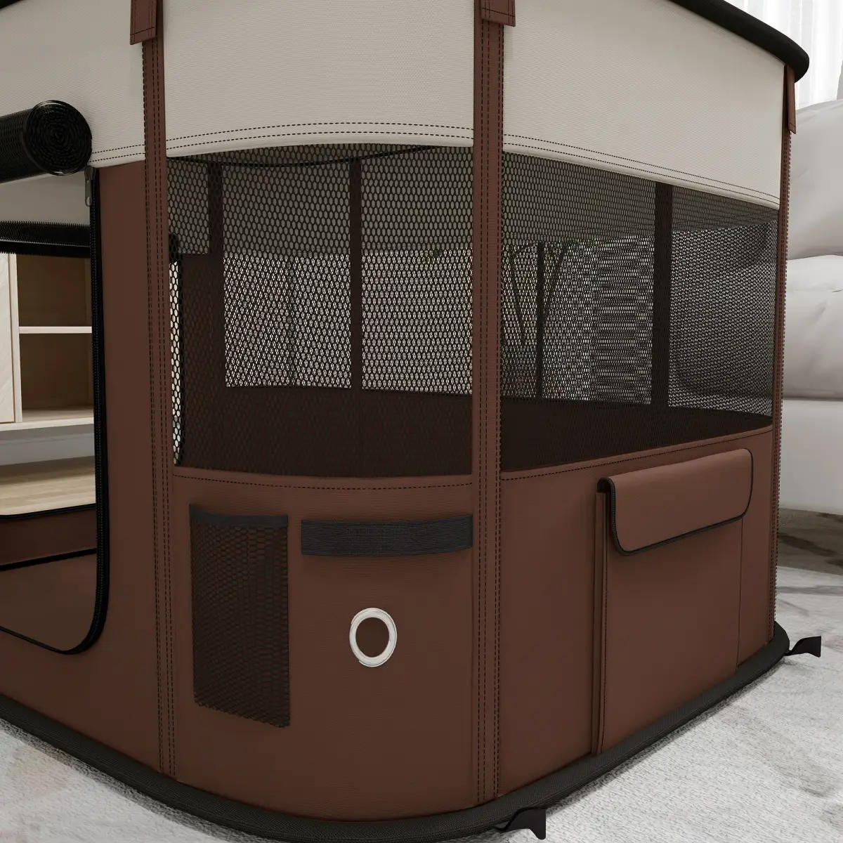 PawHut PawHut Portable Dog Pen for Puppies, Rabbits, Kittens, Guinea Pigs - Brown - Pet Playpen