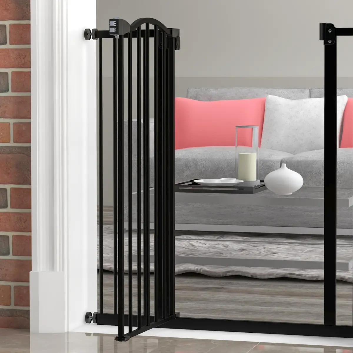 PawHut PawHut 74-94cm Adjustable Metal Pet Gate Safety Barrier w/ Auto-Close Door Black - Pet Gate