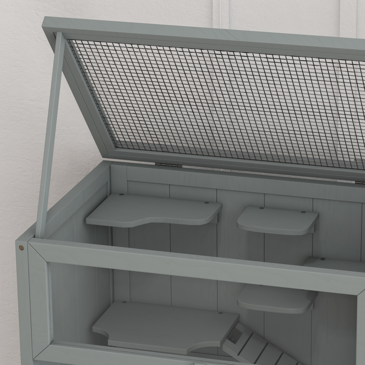 PawHut Wooden Hamster Cage w/ Storage Shelf, Openable Top for Gerbils, Grey - from PawHut