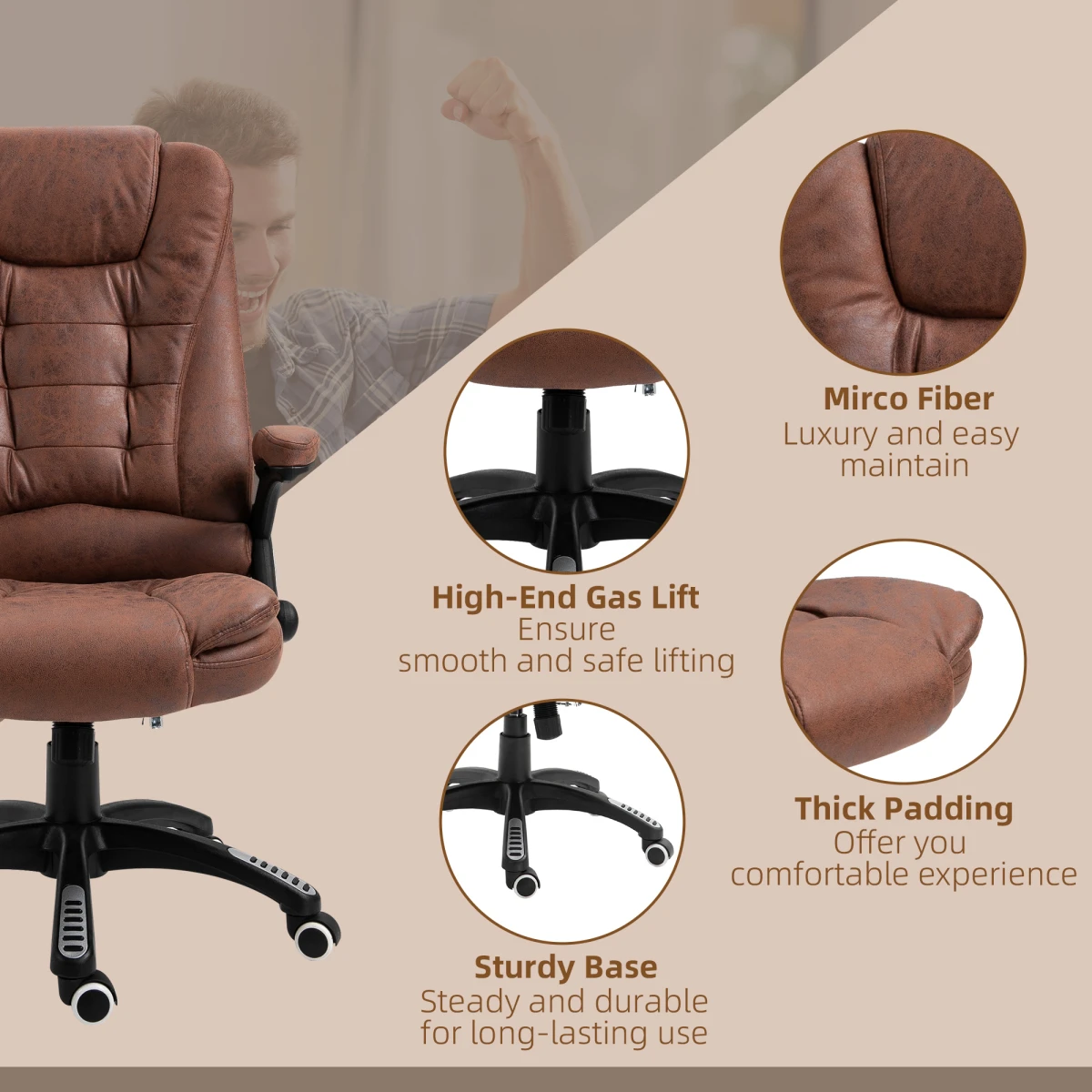 Executive Brown Reclining Chair Full Size With Heating Massage Points Relaxing Headrest For Home Office by Unbranded