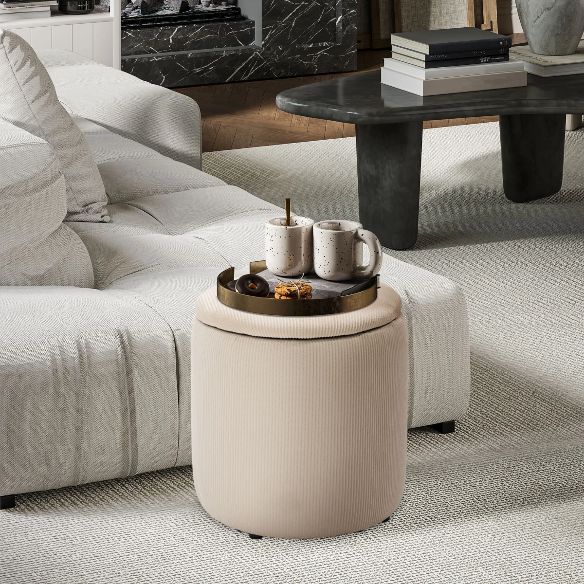 HOMCOM HOMCOM Storage Ottoman Set Of 2 Corduroy - Footstool