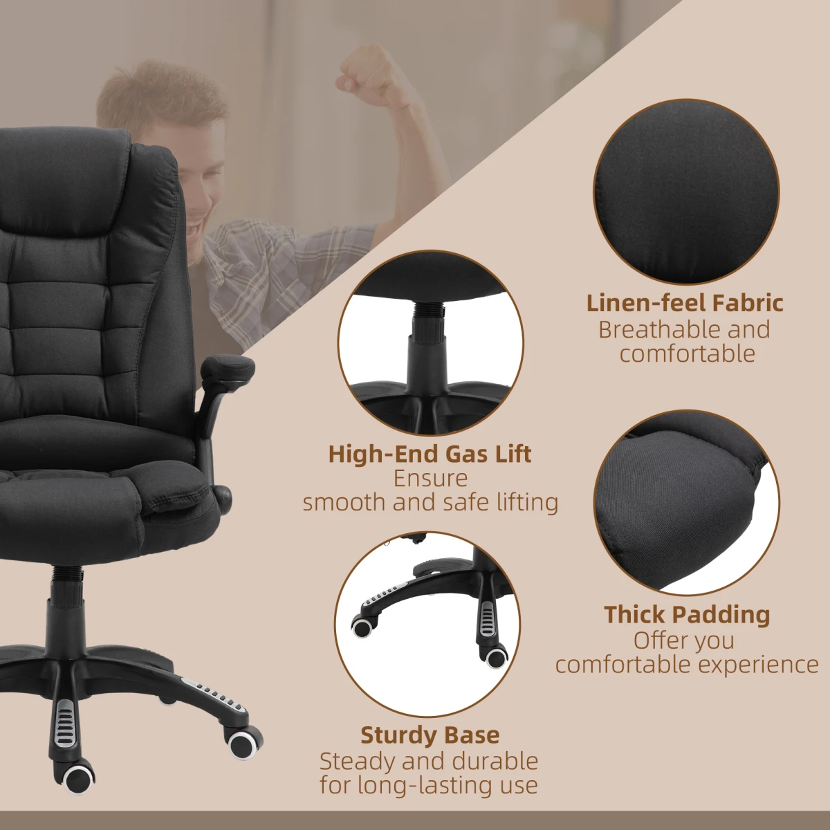 Premium Executive Recliner Chair With Heating Massage Six Points Back Shoulder Headrest For Home Office Black