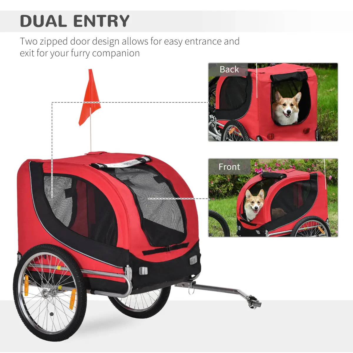 Pawhut Dog Bike Trailer Pet Cat Carrier for Small Medium Puppy Travel Black and Red - Pet Carrier