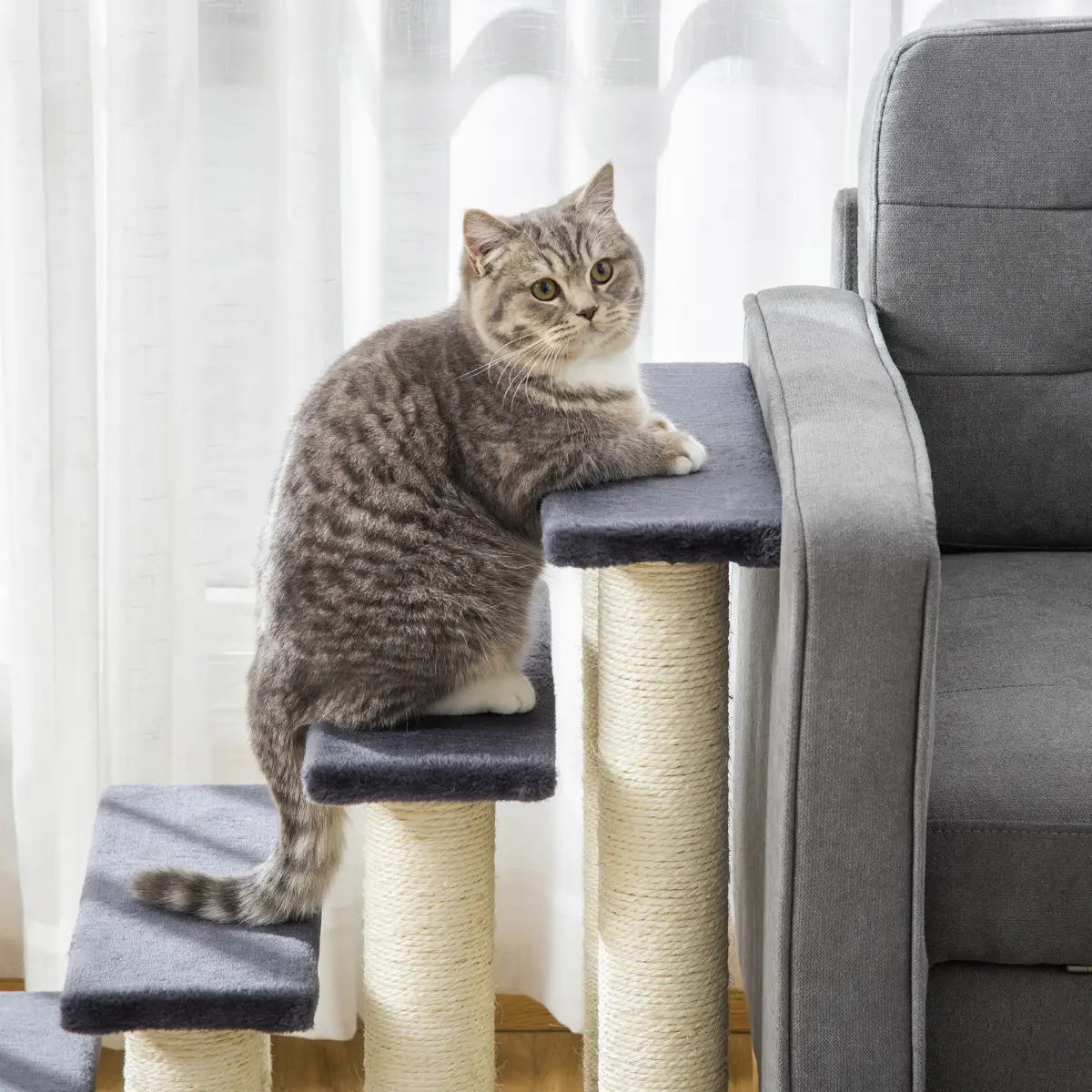 Pawhut Pet Stair Dog Cat Step Ladder Climb Plush Soft Comfort Particle Board - Cat Tree