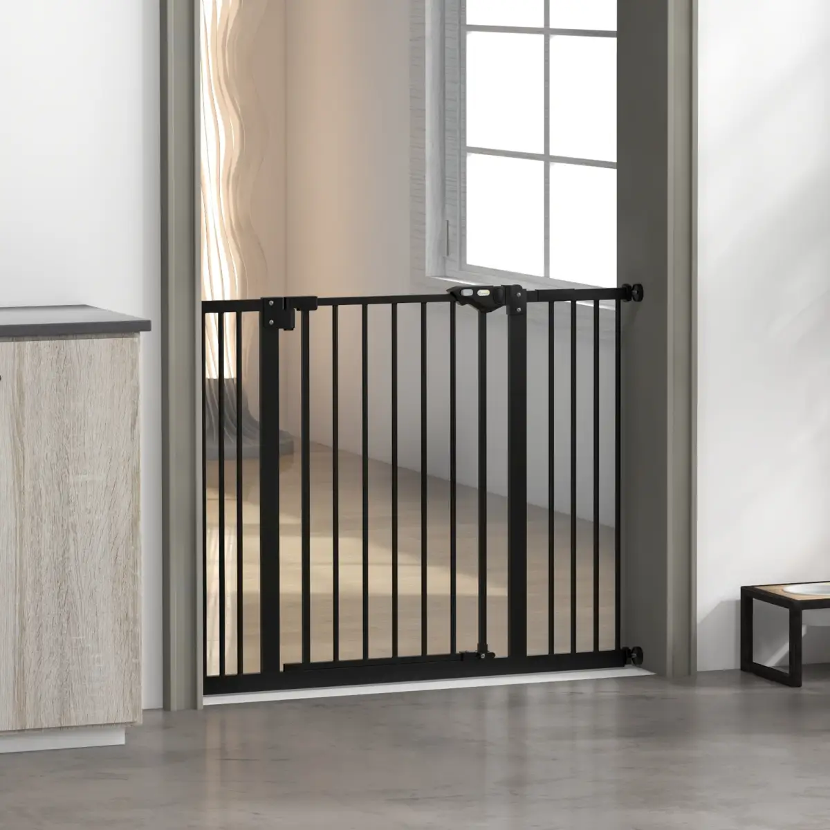 PawHut PawHut Adjustable Safety Gate w/ 2 Extensions and Four Adjustable Screws, Black - Pet Gate
