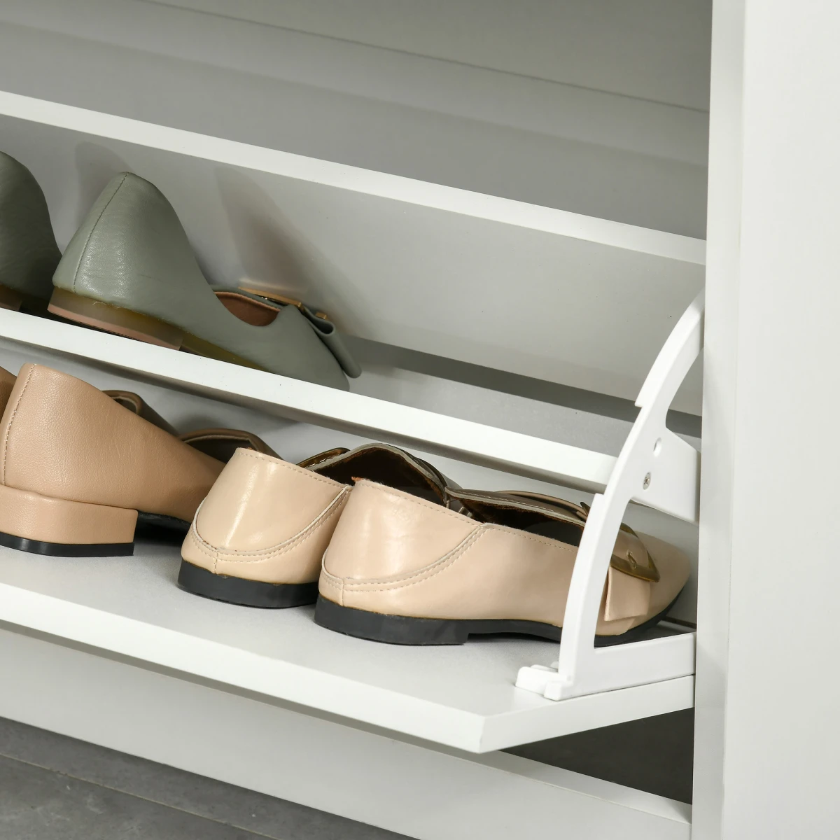 HOMCOM White Shoe Cabinet 16-Pair Flip Drawers Entryway - Shoe Storage
