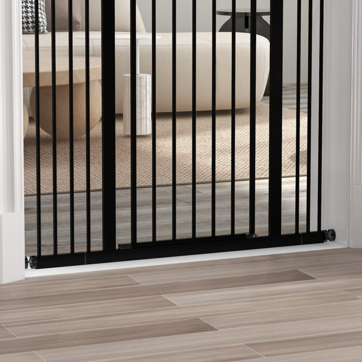 PawHut 74-100cm Adjustable Metal Pet Gate Safety Barrier w/Auto-Close Door Black - from PawHut