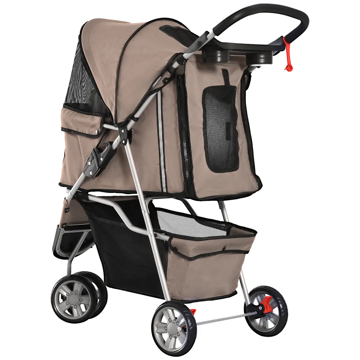Unbranded Pet Stroller Pushchair Carrier for Cat Puppy with 3 Wheels Brown Pawhut - Pet Carrier