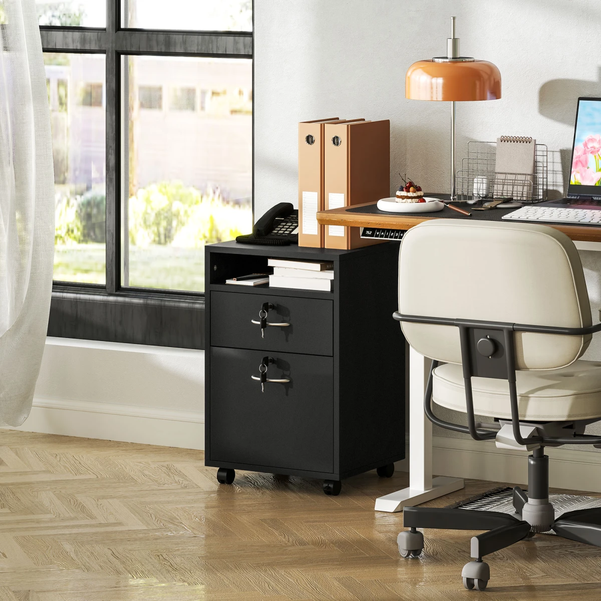 HOMCOM Storage Cabinet 60cm With Drawers And Open Shelf On Wheels For Home Office by HOMCOM