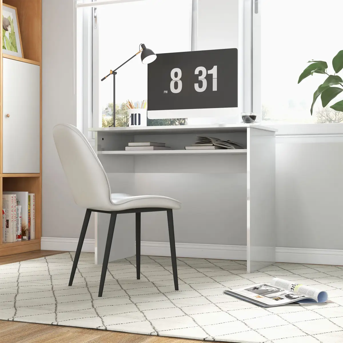 HOMCOM HOMCOM Computer Desk Writing Table Study Workstation Storage High Gloss White - Desk