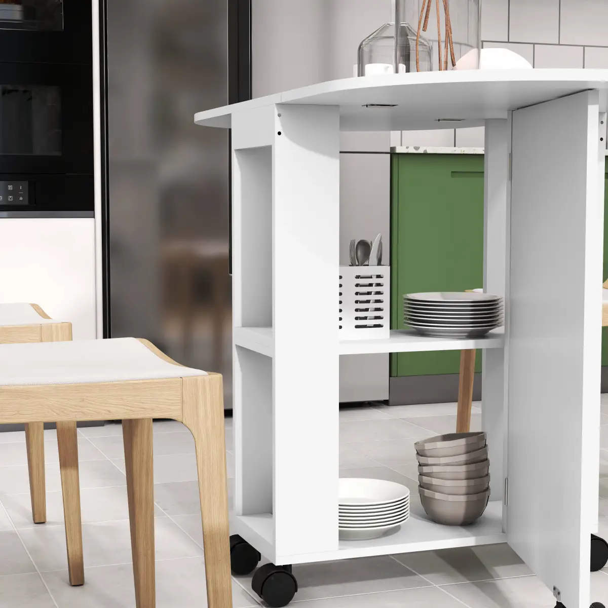 HOMCOM HOMCOM Folding Dining Table for Small Spaces with 2-tier Shelves White - Dining Table