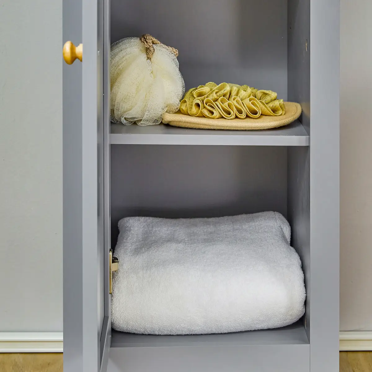 Unbranded kleankin Bathroom Floor Tall Cabinet Storage Unit w/ Cupboard Adjustable Shelf - Display Cabinet