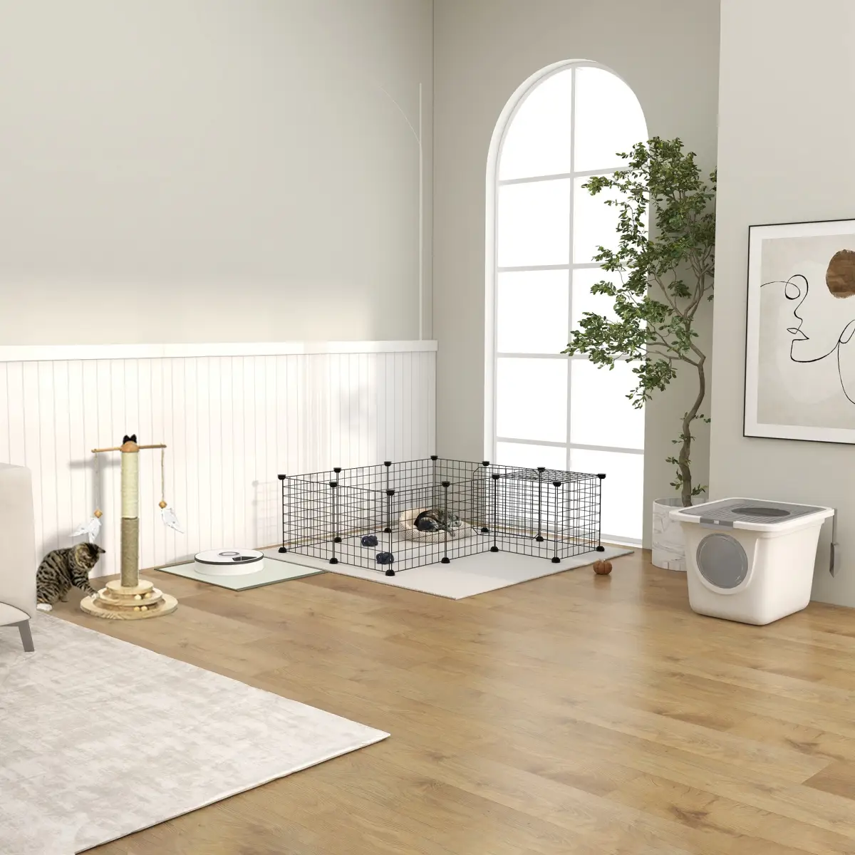Pawhut Small Animals Cage DIY 36 Panels Pet Playpen, for Rabbit Guinea Pig Chinchilla - Pet Playpen