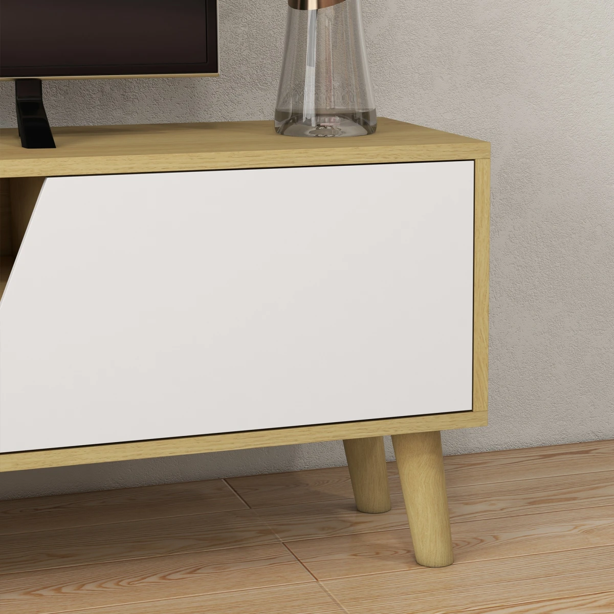 HOMCOM TV Stand 65in Oak With Shelves For Living Room by HOMCOM