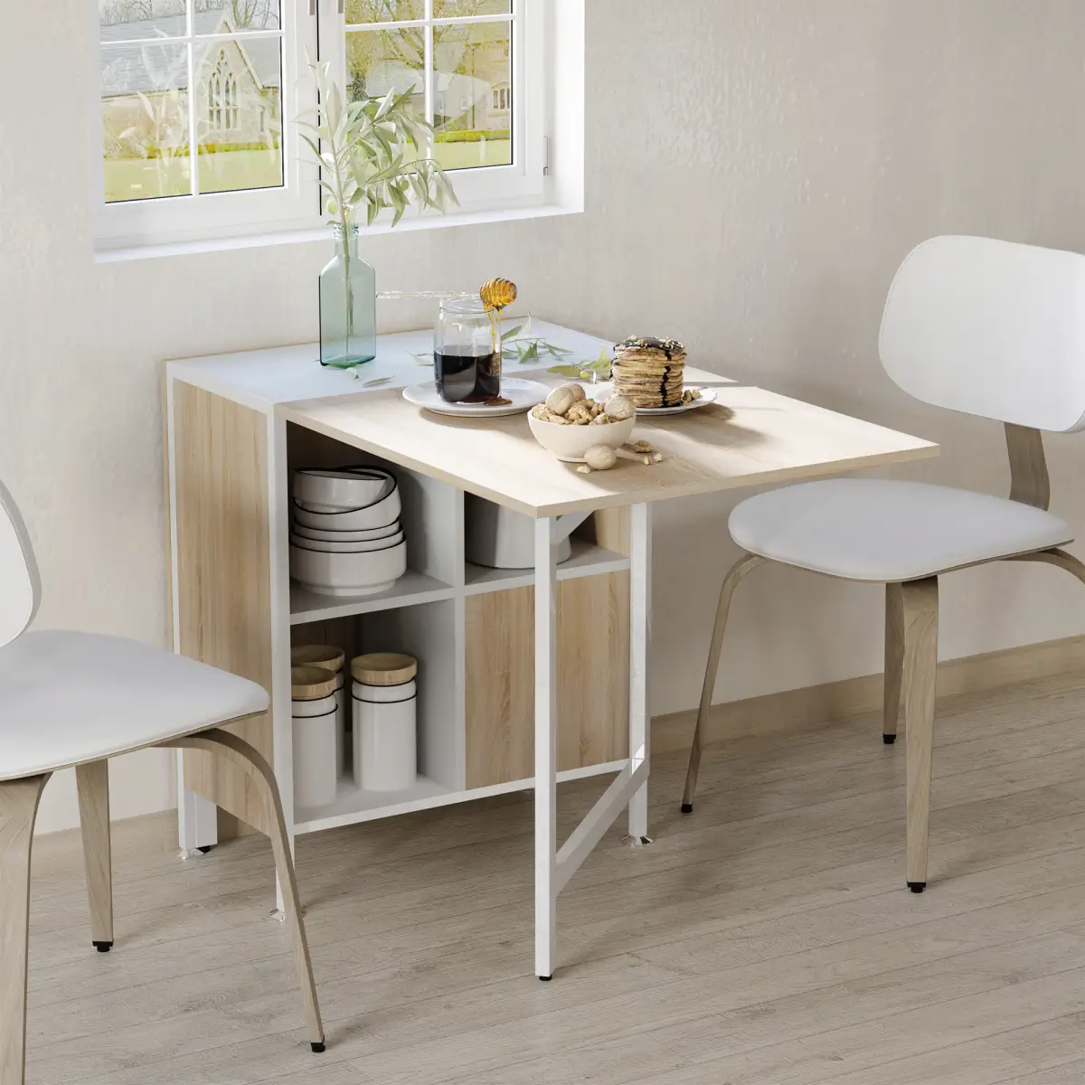 Unbranded HOMCOM Folding Table Computer Desk with Storage Shelves Oak, White Home Office - Desk