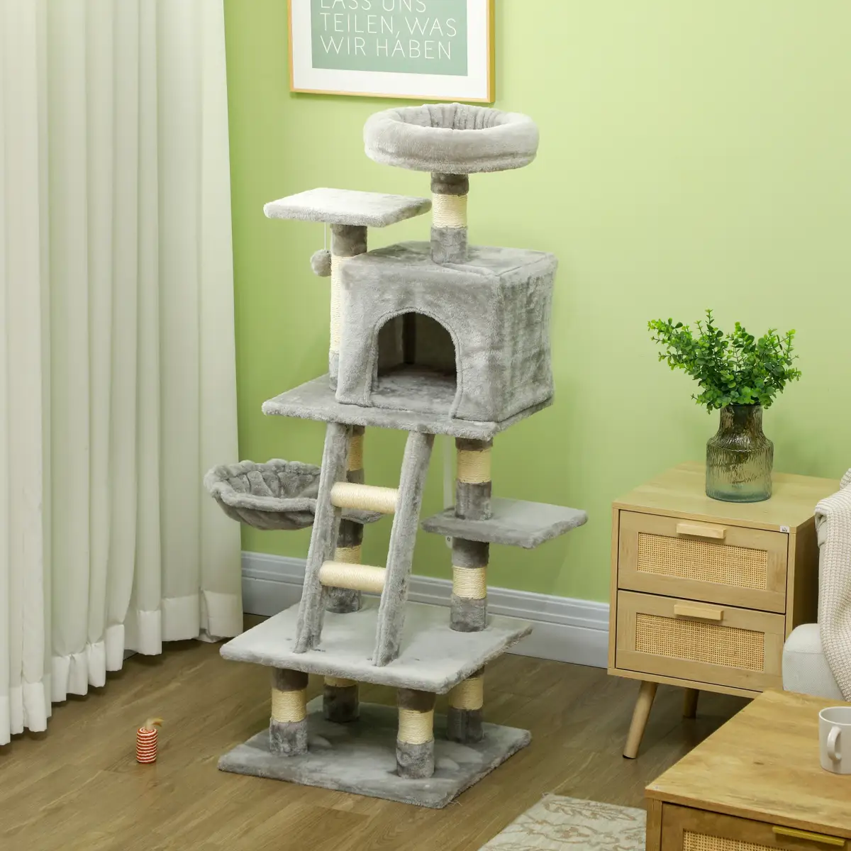 PawHut PawHut 132cm Multi-Activity Cat Tree w/ House Baskets Ladder Scratch Post Grey - Cat Tree